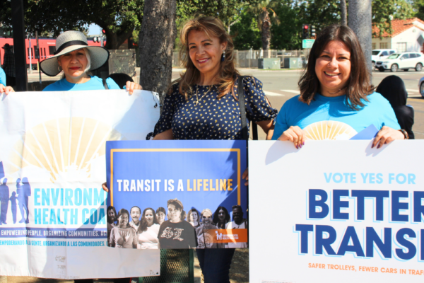 Community activists holding signs